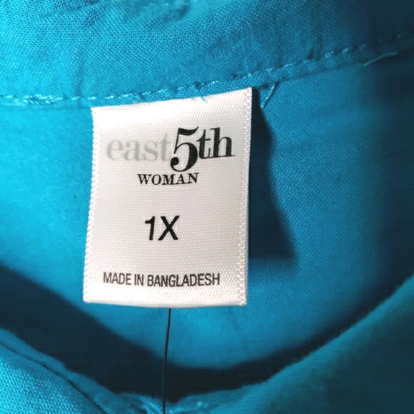 East 5th Woman Blouse Turquoise Short Sleeve Button Front Plus Size 1X Top NWT - Picture 3 of 8